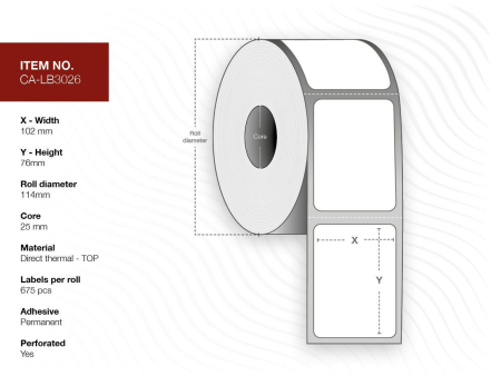 Capture Label 102 x 76 Core 25 Ø 114 mm. White. DT. Permanent. 675 labels per roll. 16 rolls per box.