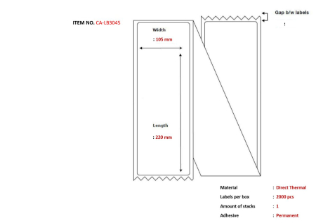 Capture Label 105 x 220 Fanfold. White. DT. Permanent. 2000 labels per box.