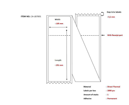 Capture Shipping label 105 x 251mm, Direct Thermal, with receipt part. Fanfold, 2000 labels per box