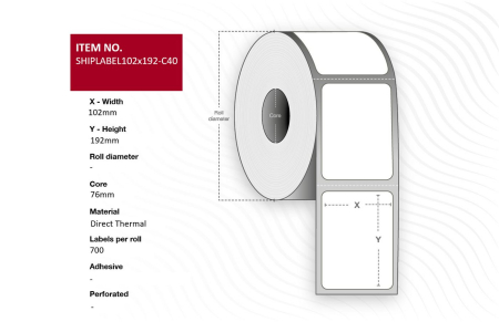 Capture Ship-label 102 x 192mm, Core 76mm. Direct Thermal, 700 labels per roll, 4 rolls per box. Ideal for PostNord, DB Schenker and UPS packages