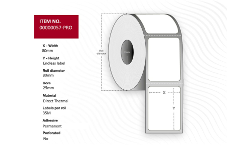 Capture Label 80mm(Width) x 88mm(Outer diameter) - Core 25. White. Premium. DT. Permanent. 4 rolls per box. 35 Meter, Endless Label. (Better quality compared to MPN 00000057)
